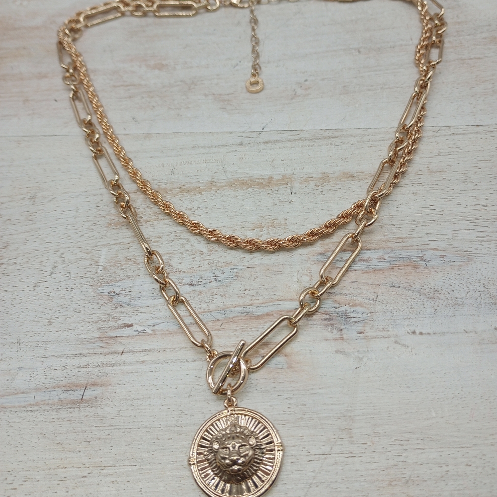 Anne Klein Goldtone 2 Row Lion Necklace